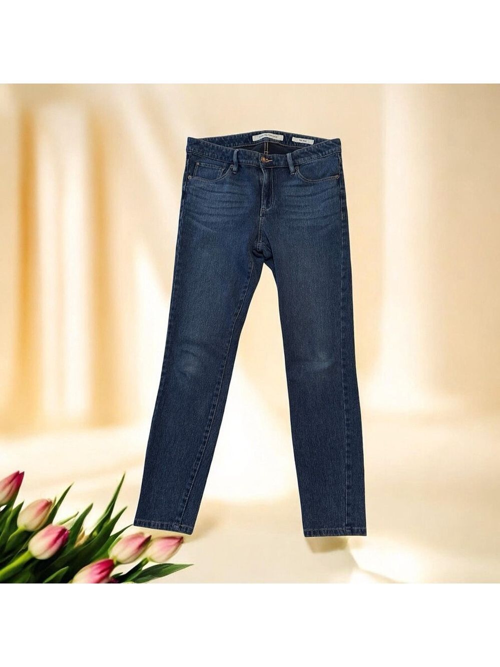 Jones New York Jeans Knit Jean Soft Denim Womens 8 Blue Distressed Straight Leg